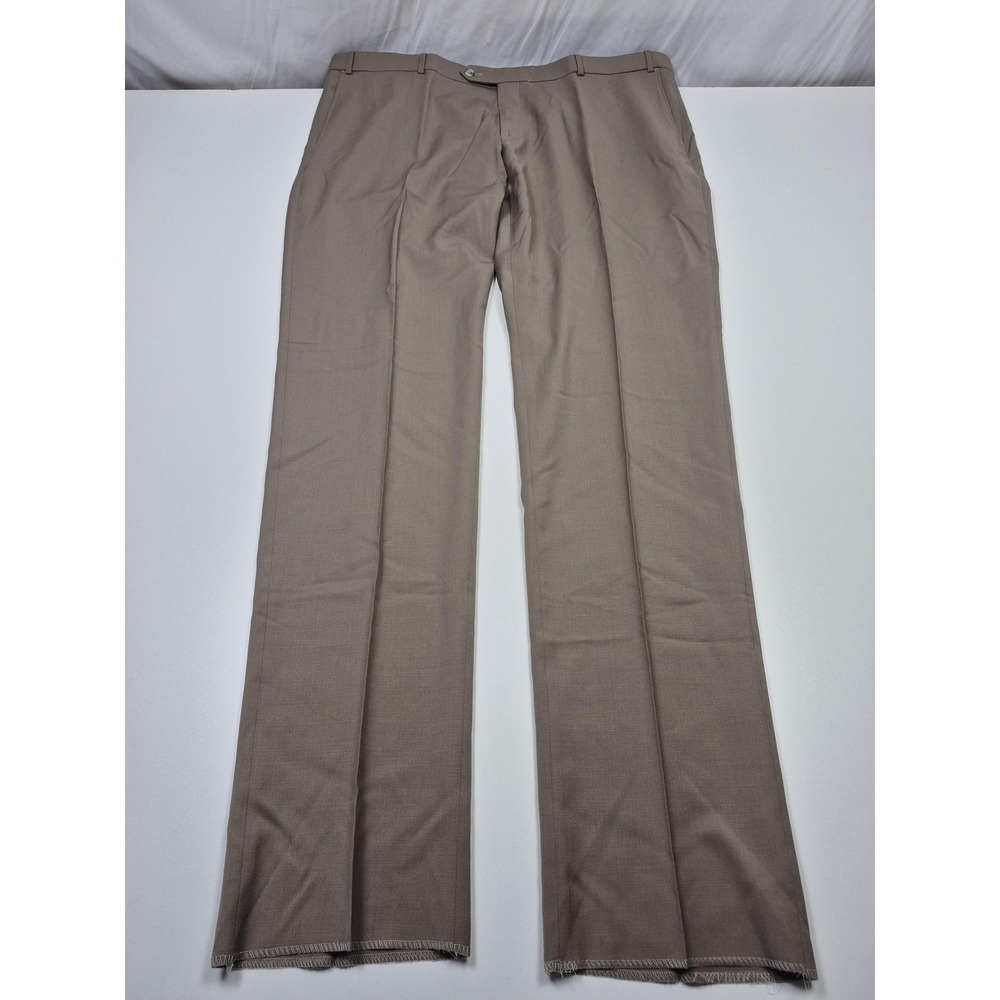 Ballin Comfort-EZE Dress Pants Mens 45x37 Beige Wool Flat Front Unhemmed NWT
